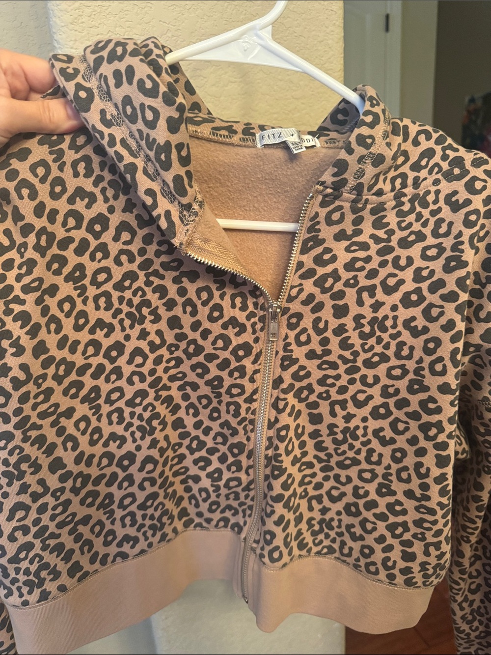 Fitz + Eddi Leopard Print Zip-Up Hoodie - Beige and Black